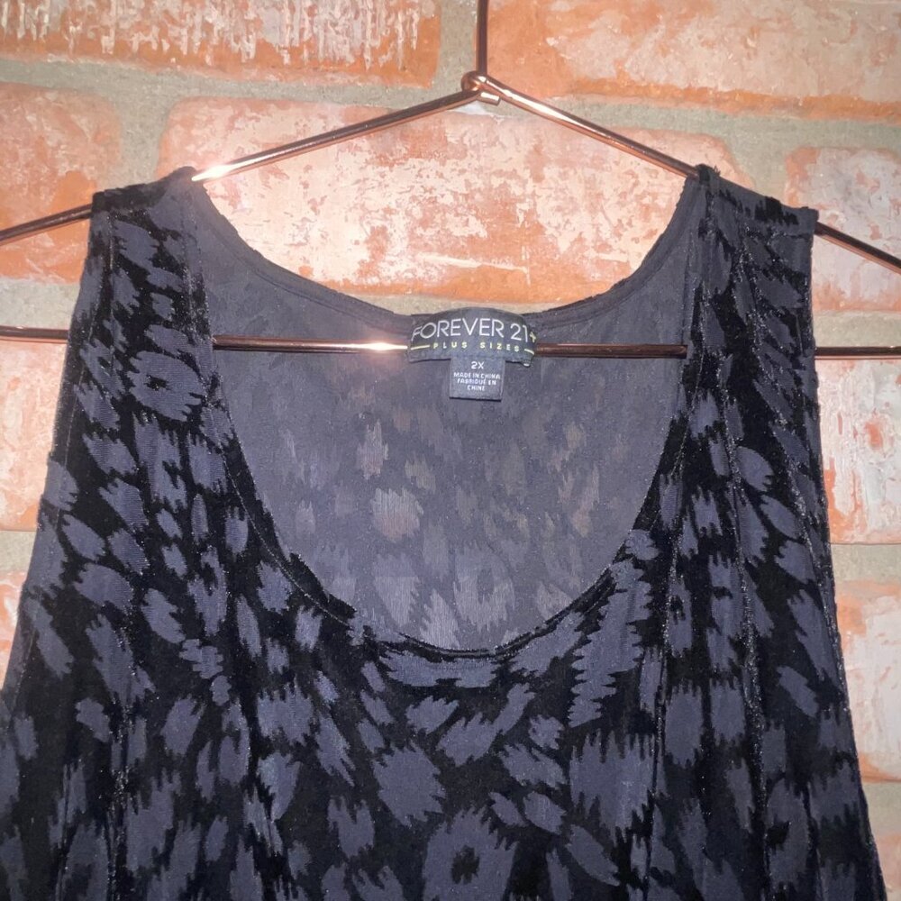 Forever 21+ 2X Black Sheer Velvet Floral Fit & Flare Dress - Picture 2 of 10